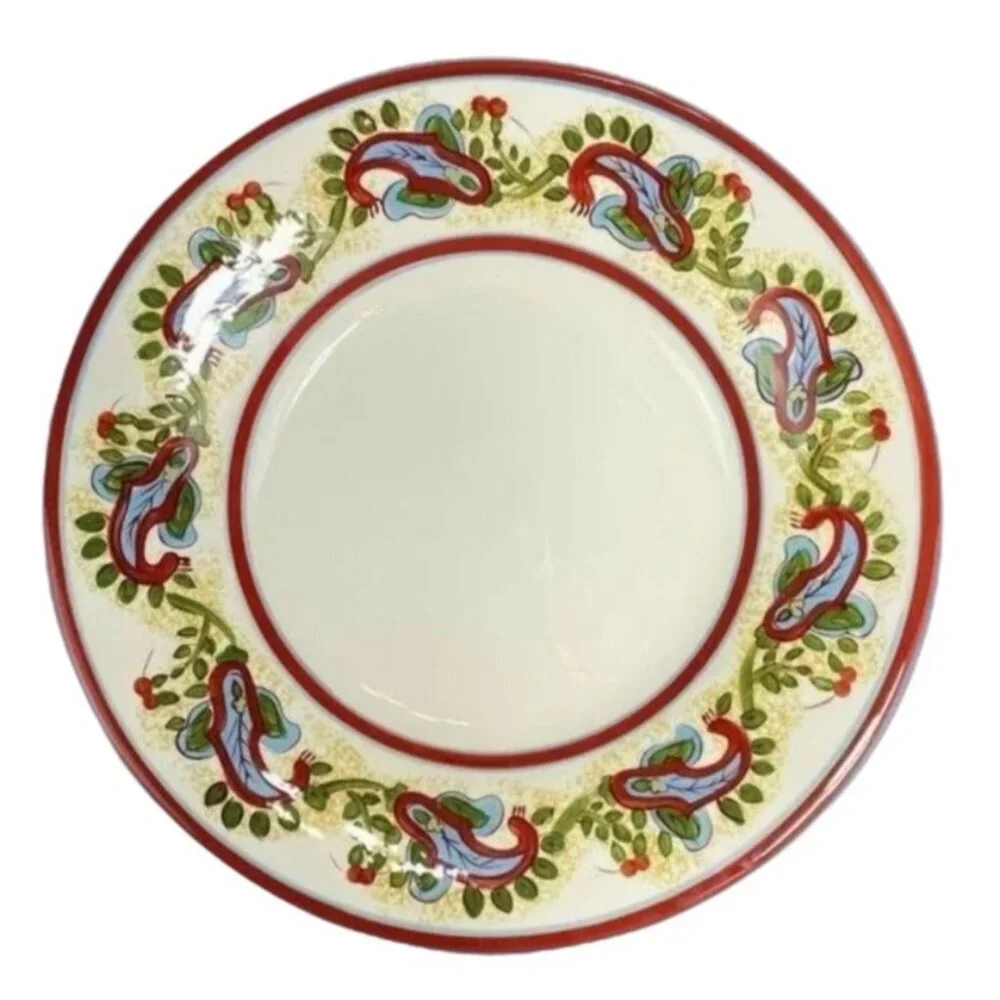Pottery Barn Dinner Plate Bowl Sausalito Paisley 12.5 Pasta Cream Red Green
